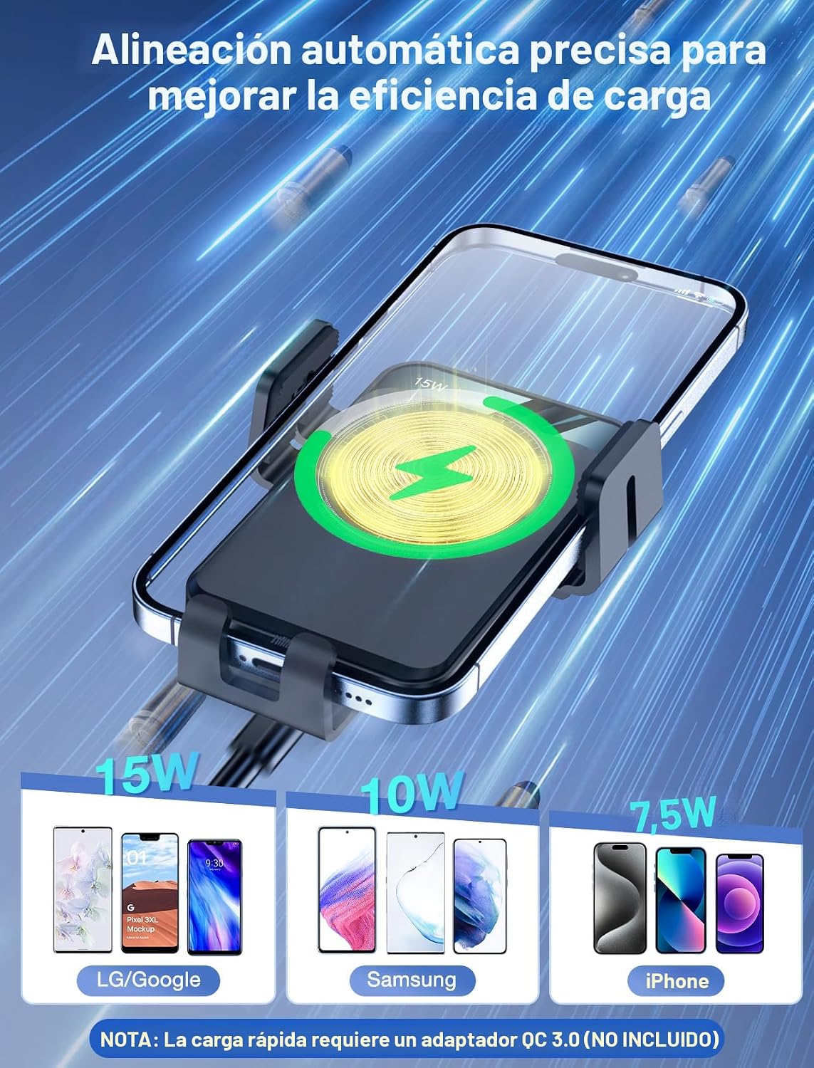 Auto Clamping Car Charger شاحن سيارة لاسلكي بقفل تلقائي